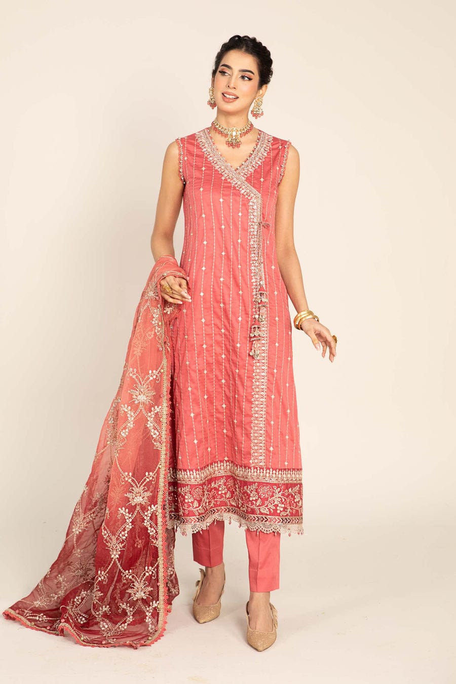 Unstitched Embroidered Cotton Satin Suit