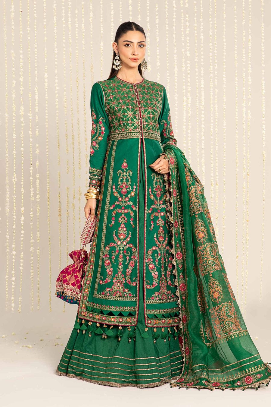 Unstitched Embroidered Cotton Satin Suit